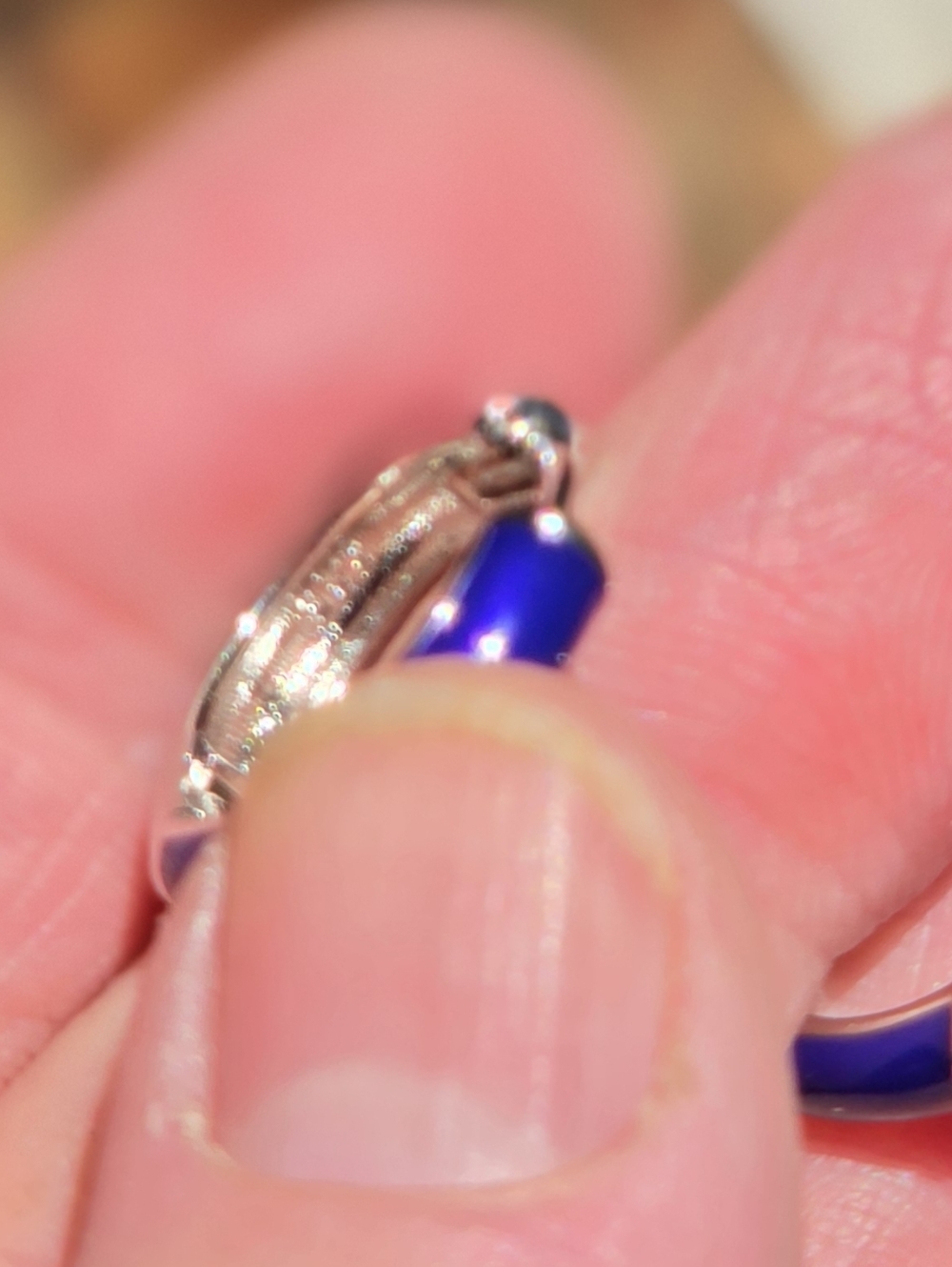 Soho Sterling Blue Enamel Diamond Huggie Hoops - Picture 8 of 10